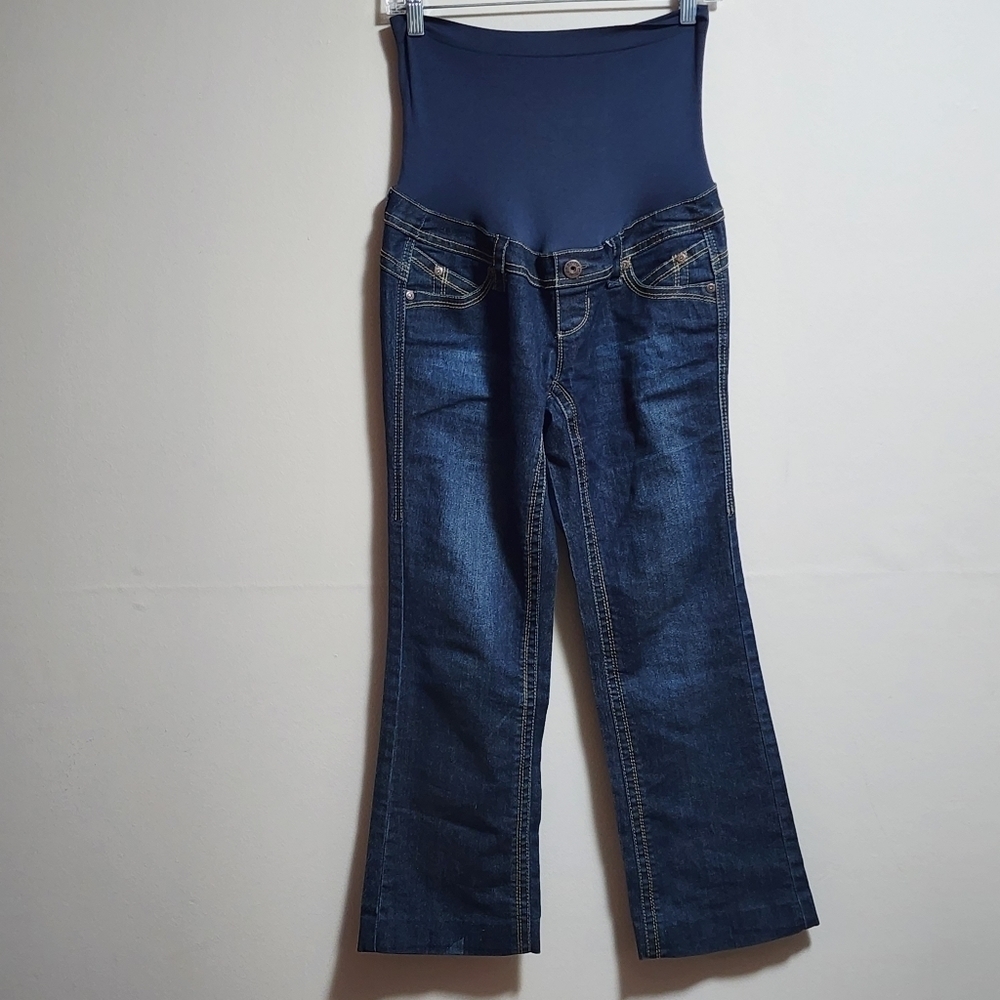 THYME maternity wide leg jeans color dark indigo blue